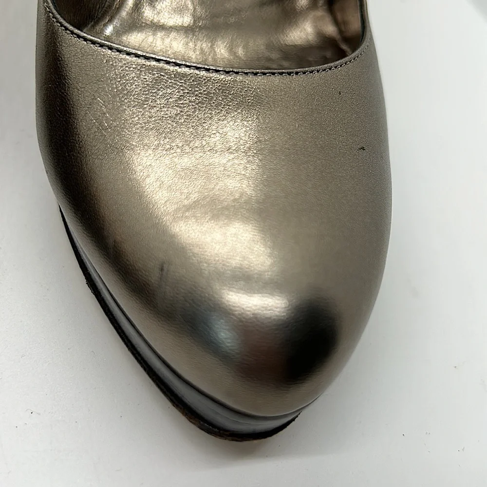 Gucci Authentic Gorgeous Metallic Nappa Silk Block Heel Shoes **Size 7** - Picture 9 of 11
